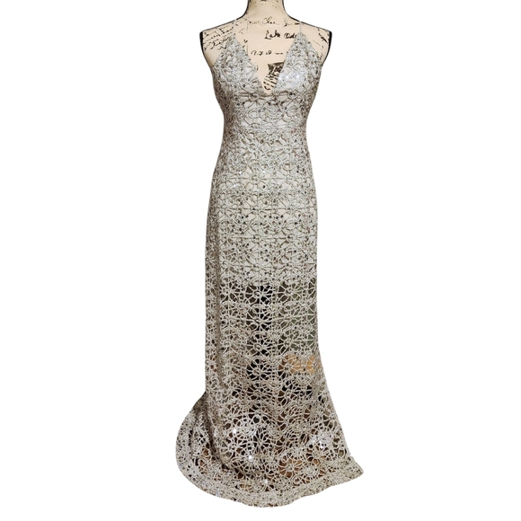 Forever 21 Plunging Silver Seguin Maxi Dress - Picture 5 of 12